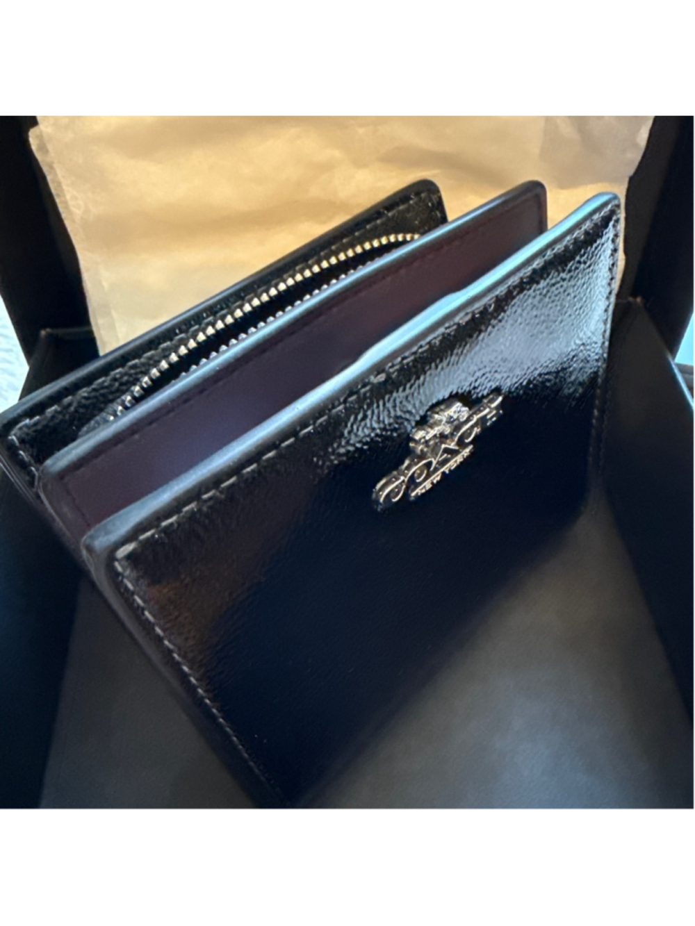 NEW Coach Black Patent Crinkle Leather Snap Wallet CCL79 NWT Zip Coin NWT - Picture 5 of 9